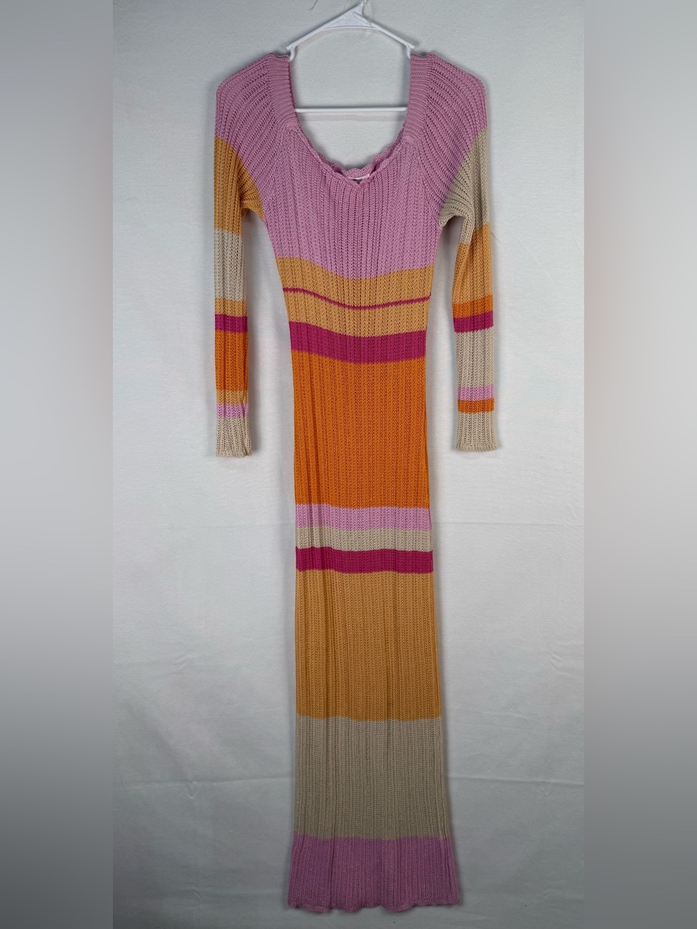 Peppermayo Striped Knit Maxi Dress in Pink, Orange & Beige